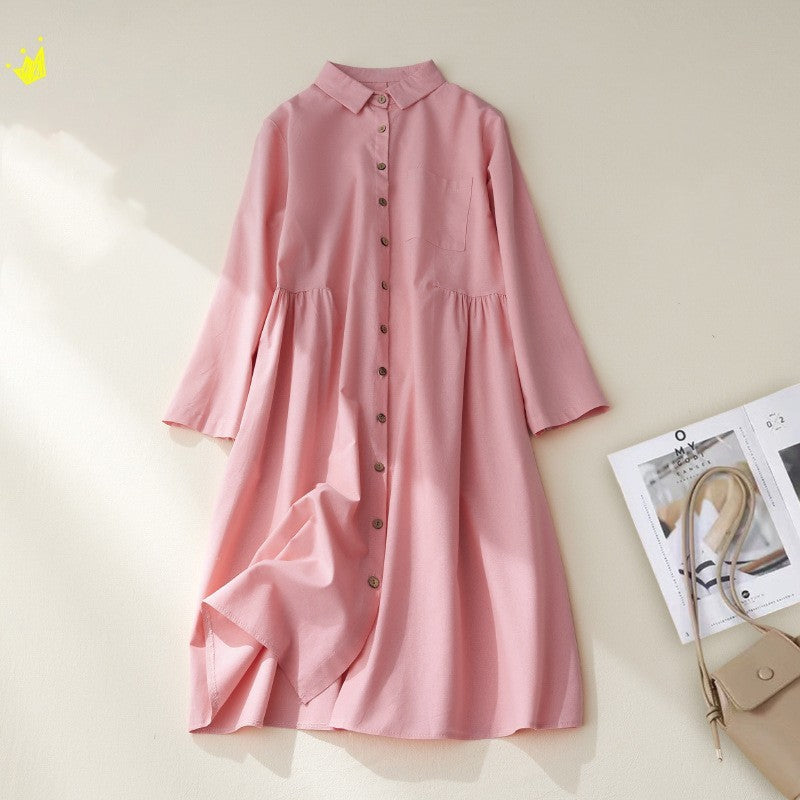 Linen Shirt Skirt Fashion Slimming Solid Color Dress