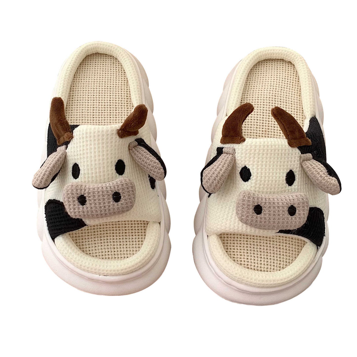 Cotton And Linen Cute Cartoon Dairy Cattle Mute Linen Slippers