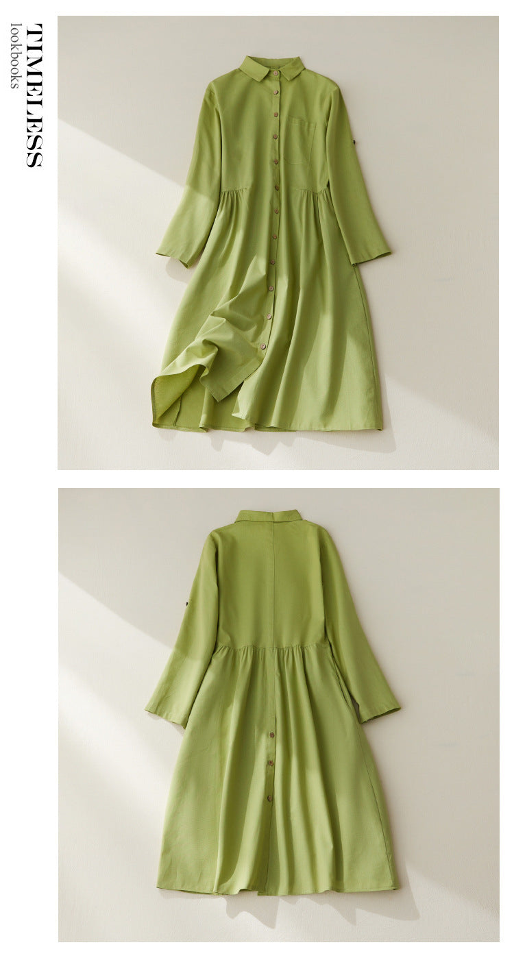 Linen Shirt Skirt Fashion Slimming Solid Color Dress