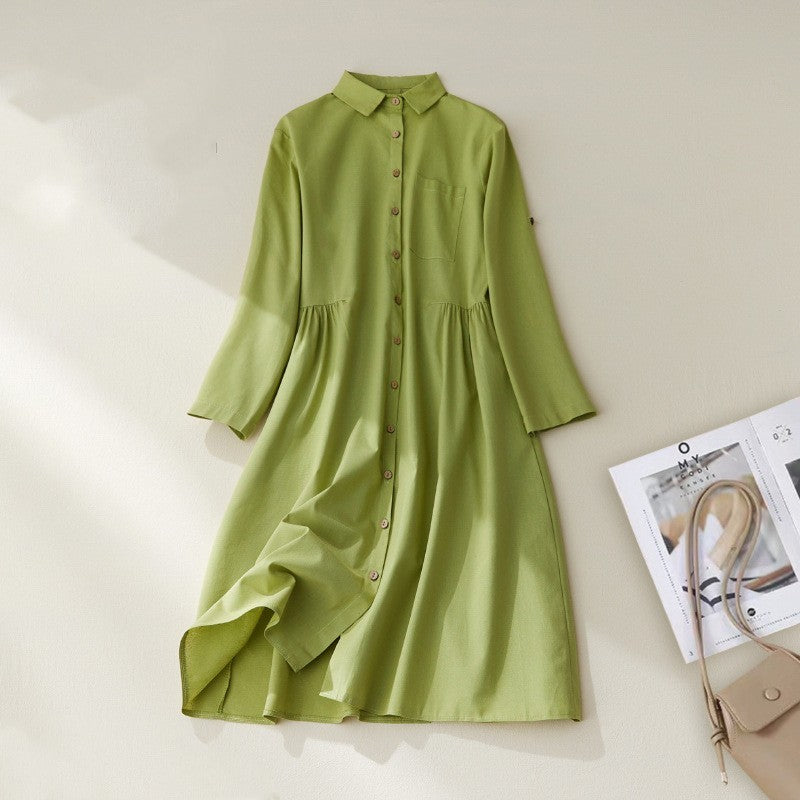 Linen Shirt Skirt Fashion Slimming Solid Color Dress
