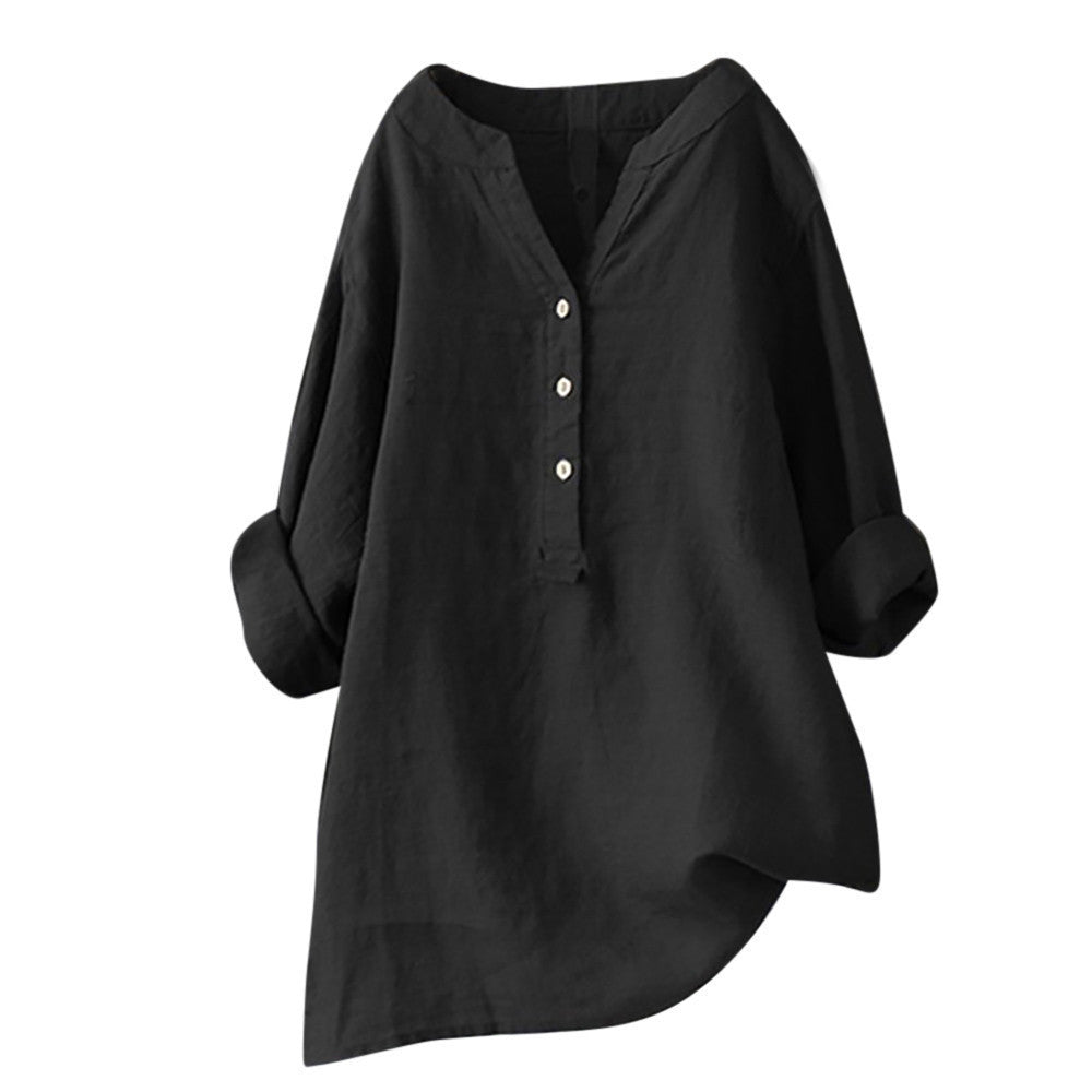 Women's Casual European And American Cotton And Linen Shirt
