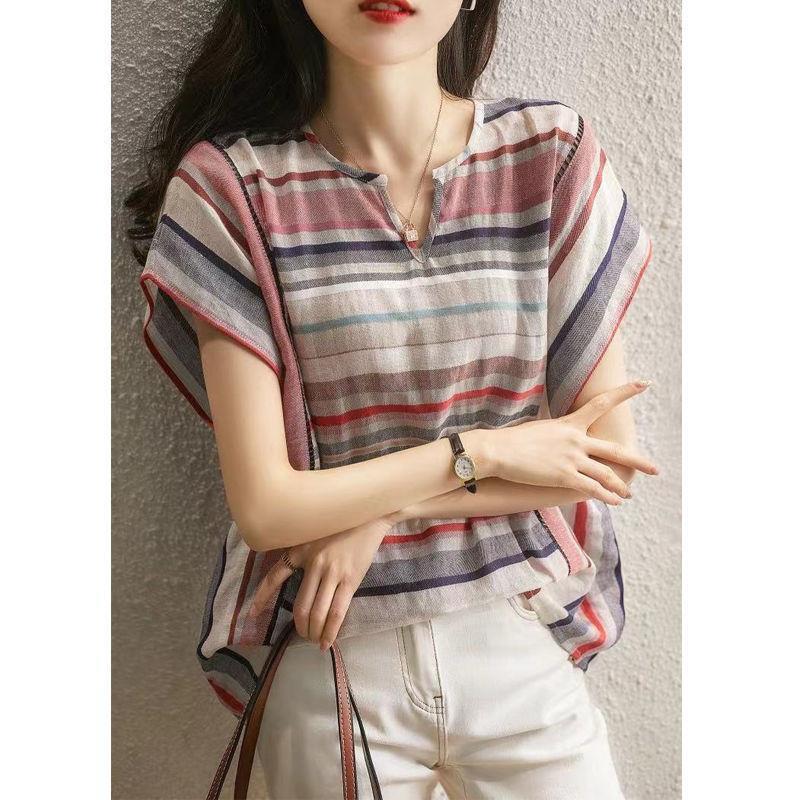 Women's Striped Shirt Korean Style Loose Cotton Linen Shirt
