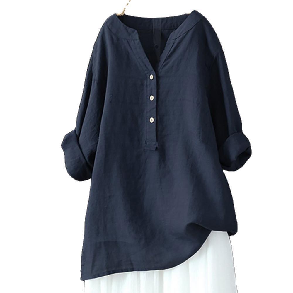 Women's Casual European And American Cotton And Linen Shirt