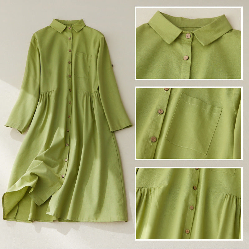 Linen Shirt Skirt Fashion Slimming Solid Color Dress
