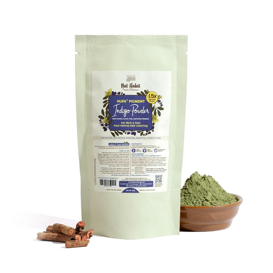 Nat Habit Organic Indigo Powder, Natural Hair Color for Black Hair, HUFA, Indigo Leaf Powder for Rich and Fast Post-Henna Coloring, Chemical Free (Pack of 1 X 85g)