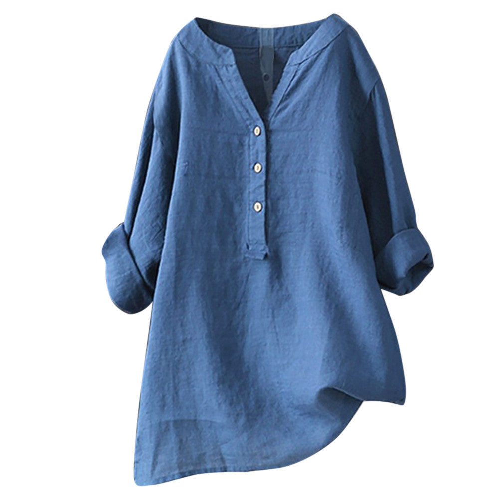 Women's Casual European And American Cotton And Linen Shirt