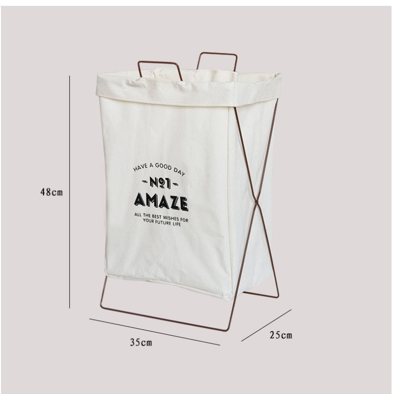 Cotton And Linen Laundry Basket Dirty Clothes Storage Basket Toy Bucket Basket Bathroom Iron Bracket Folding Japanese Ins Style
