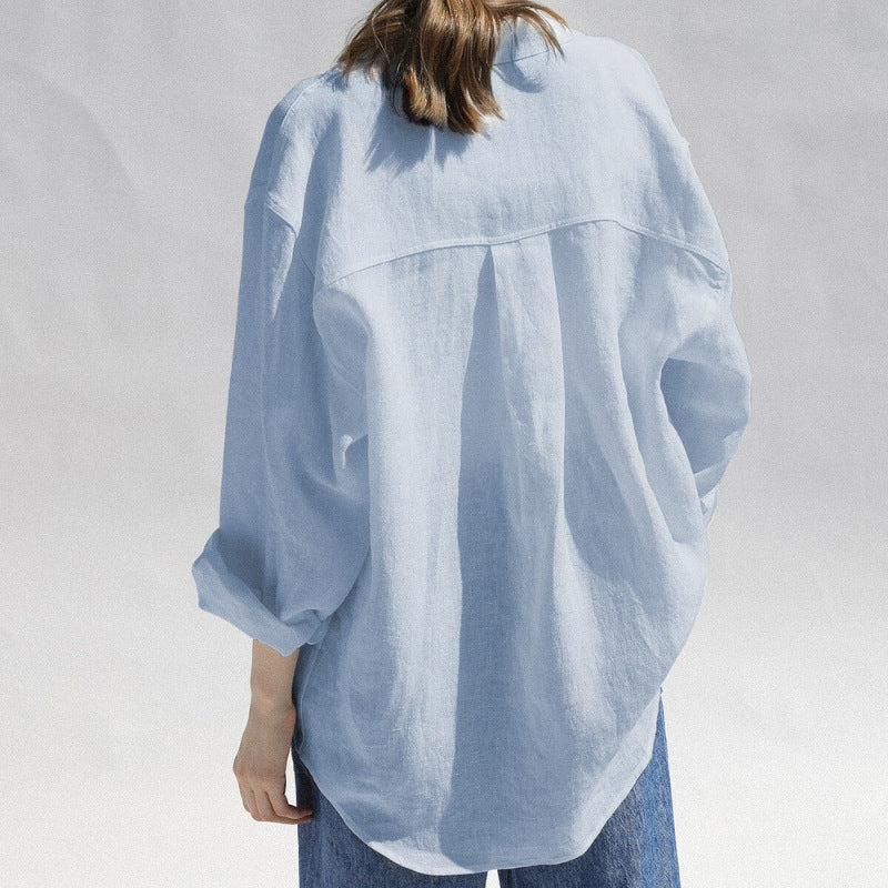 Niche Design Pure Linen Shirt Turn-down Collar Coat Women
