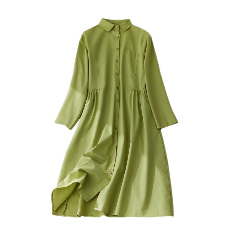 Linen Shirt Skirt Fashion Slimming Solid Color Dress