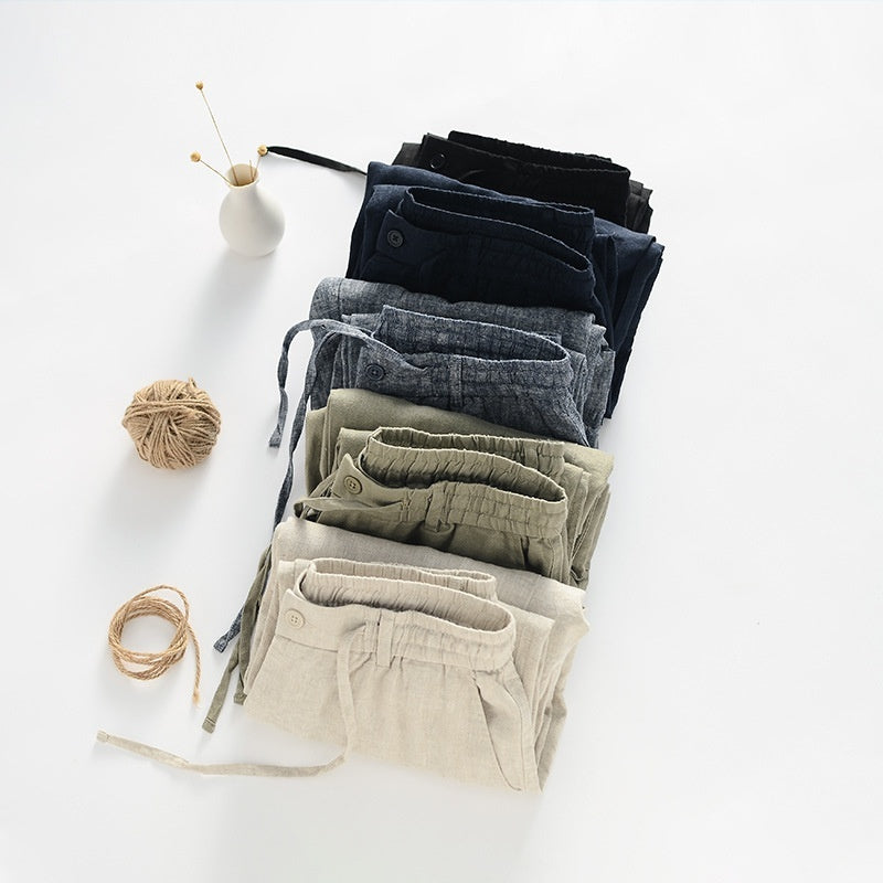 Loose Mid Waist Youth Breathable Linen Casual Pants